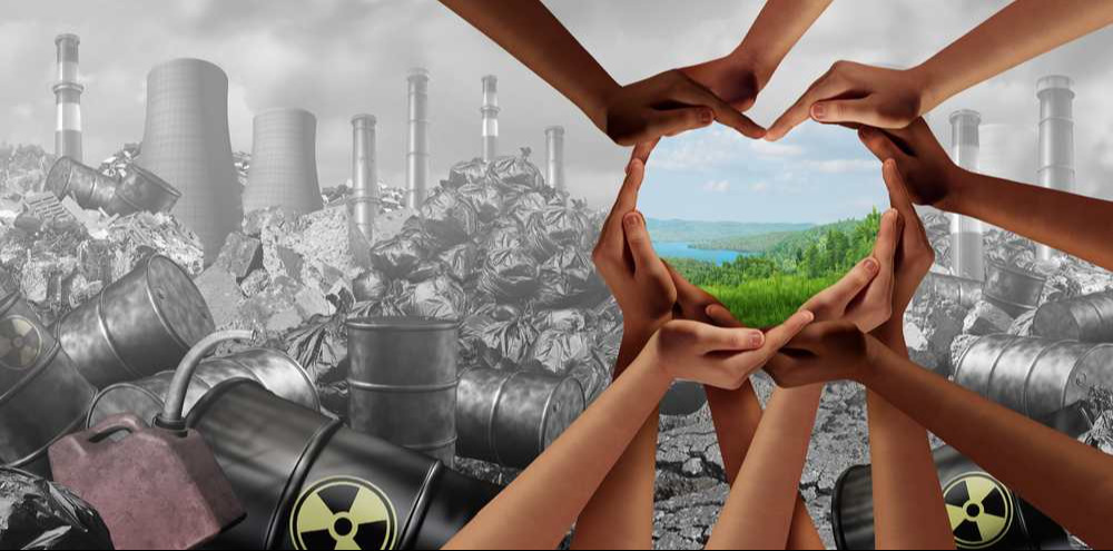 Environmental unity and global earth day and international environment concept with world community as hands protecting nature from pollution and climate change