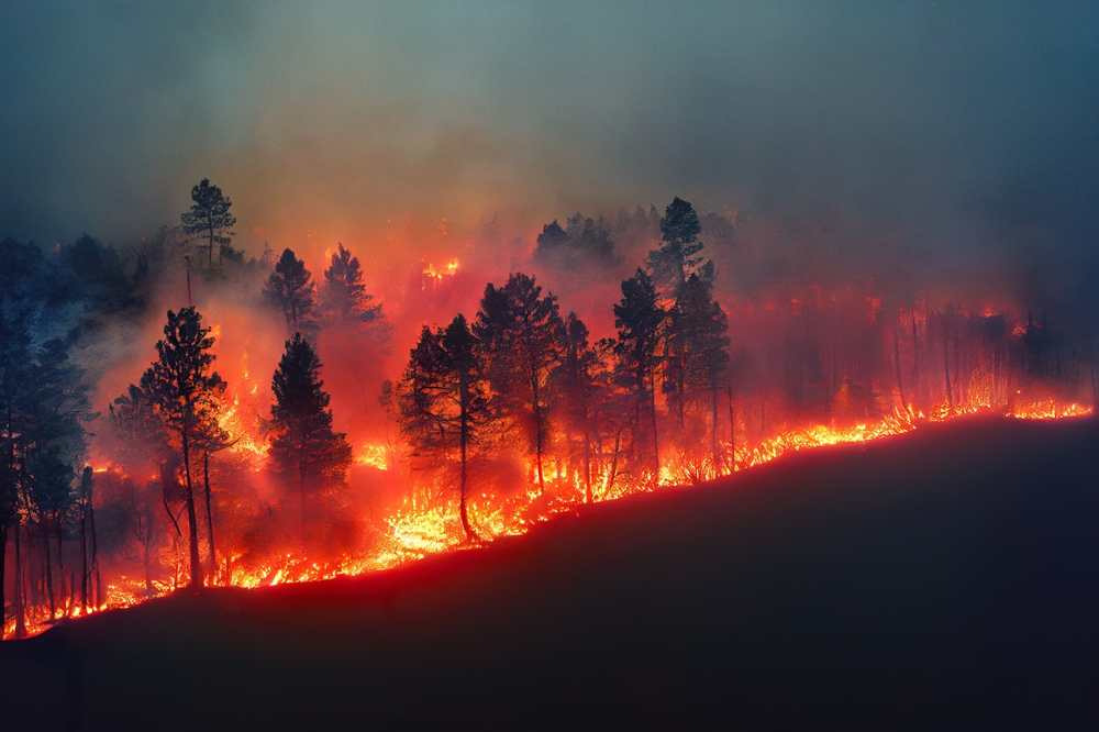 Incendie de forêt la nuit. Catastrophe naturelle.